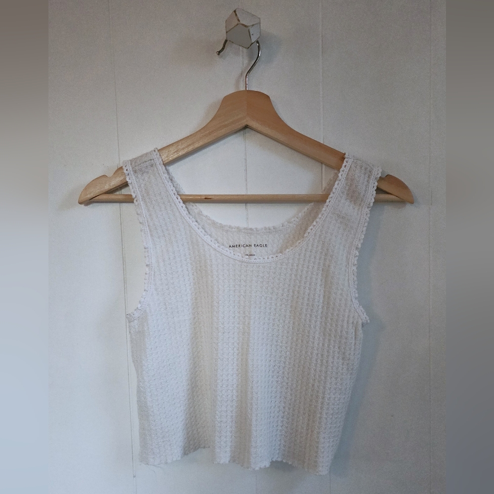 AEO White Cropped Waffle Tank